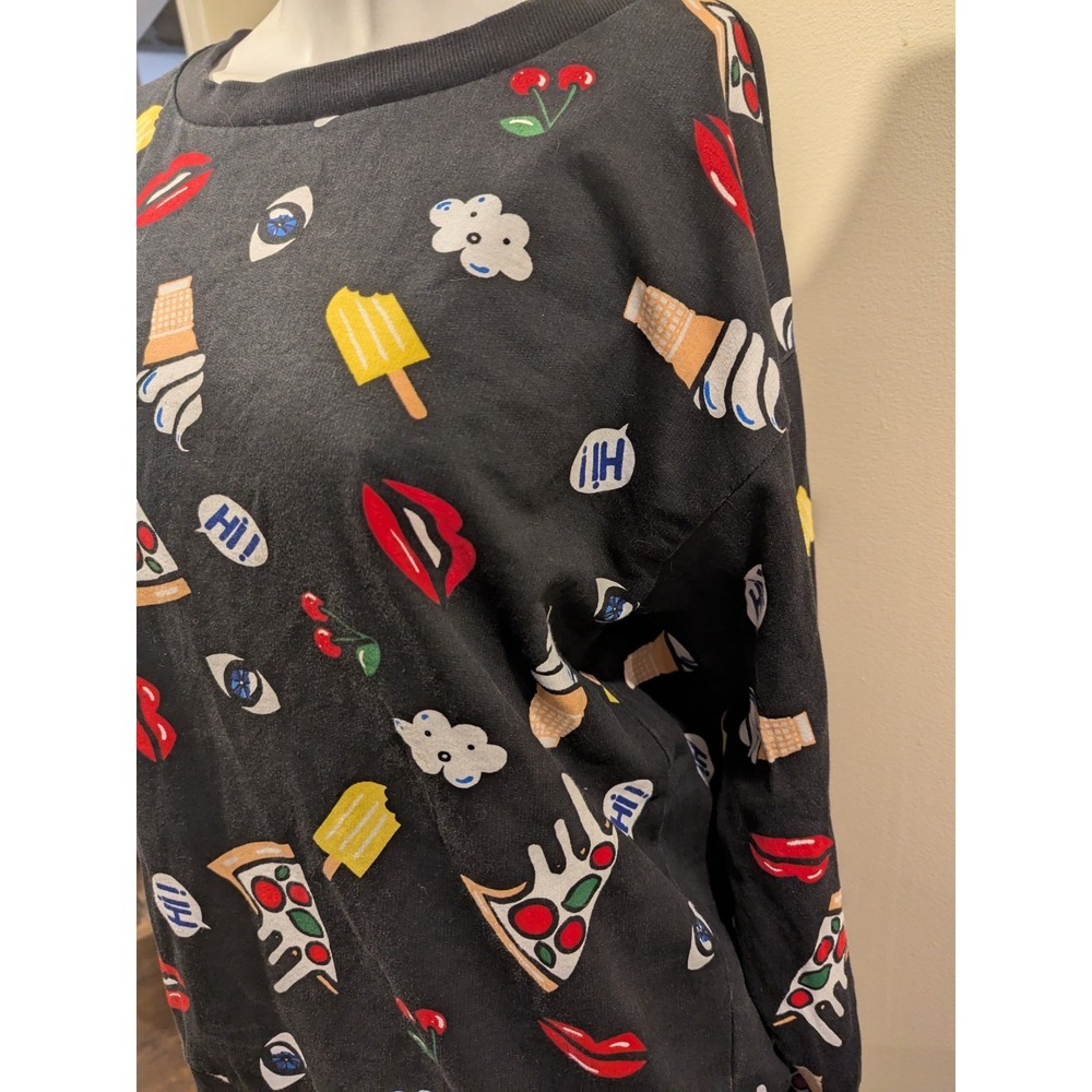 Divided‎ H&M Sweatshirt Top Size M Long Sleeve Crew Neck Cotton Pizza Ice Cream - Picture 8 of 10